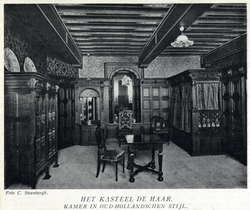 94599 Interieur van kasteel De Haar te Haarzuilens (gemeente Vleuten): stijlkamer met wandbekleding in Oud-Hollandse ...